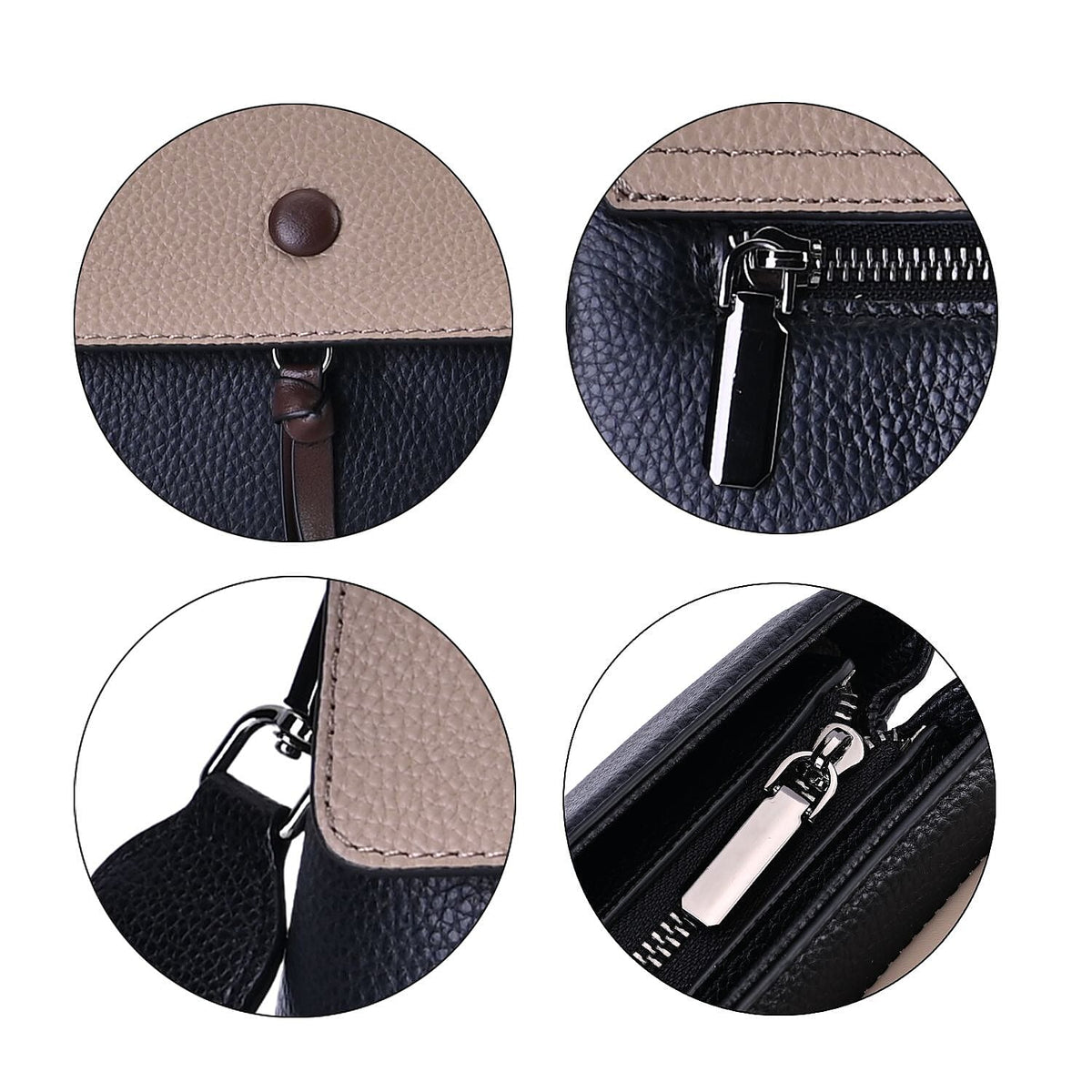 Genuine Leather Crossbody Bag with 2 Exterior Zipped Pockets &amp; Shoulder Strap - Black 7590715 4