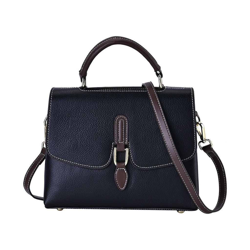 New Fall Collection- Genuine Leather Crossbody Bag with Shoulder Strap - Black