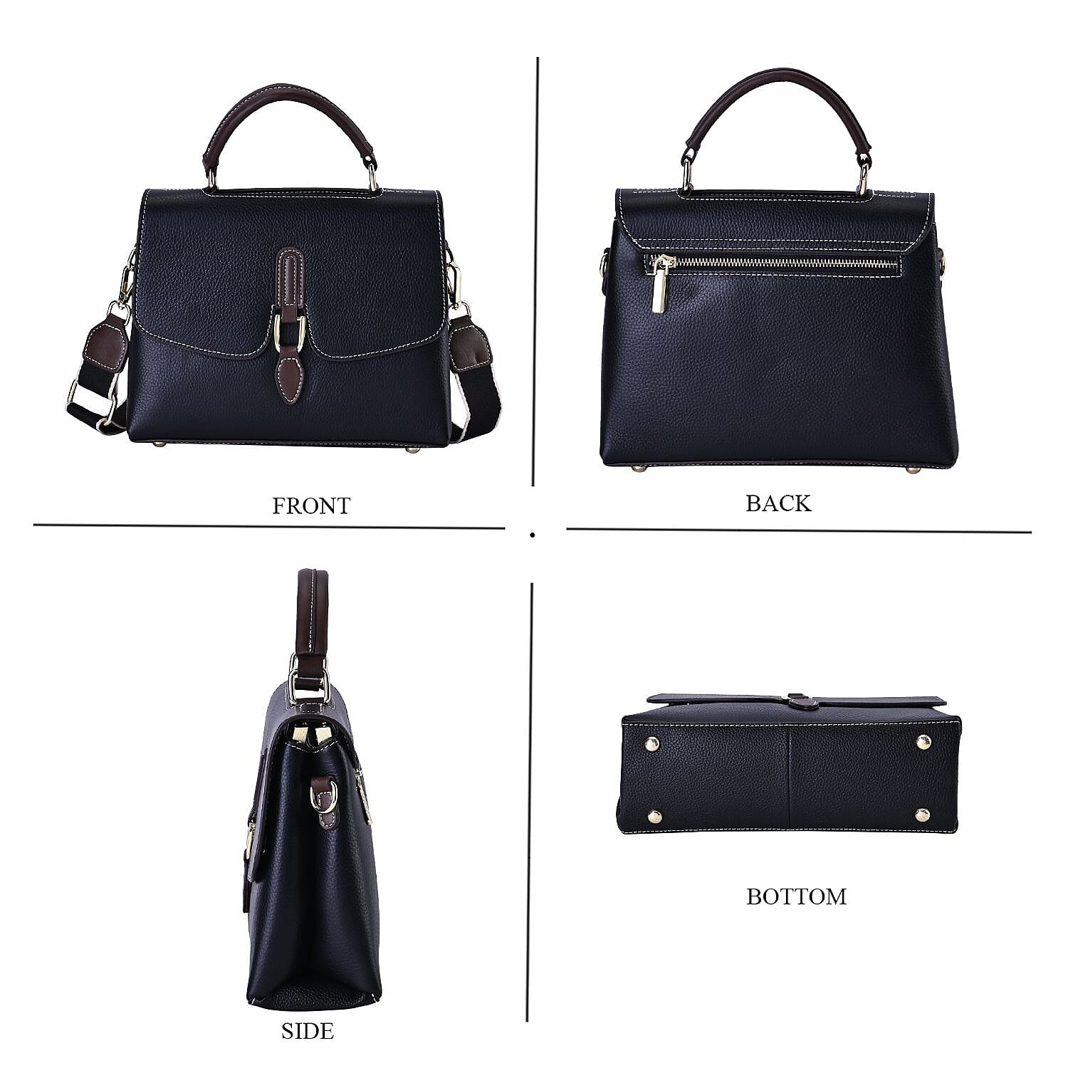 New Fall Collection- Genuine Leather Crossbody Bag with Shoulder Strap - Black 7590759 2