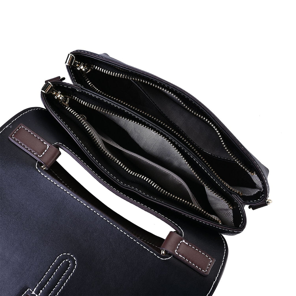 New Fall Collection- Genuine Leather Crossbody Bag with Shoulder Strap - Black