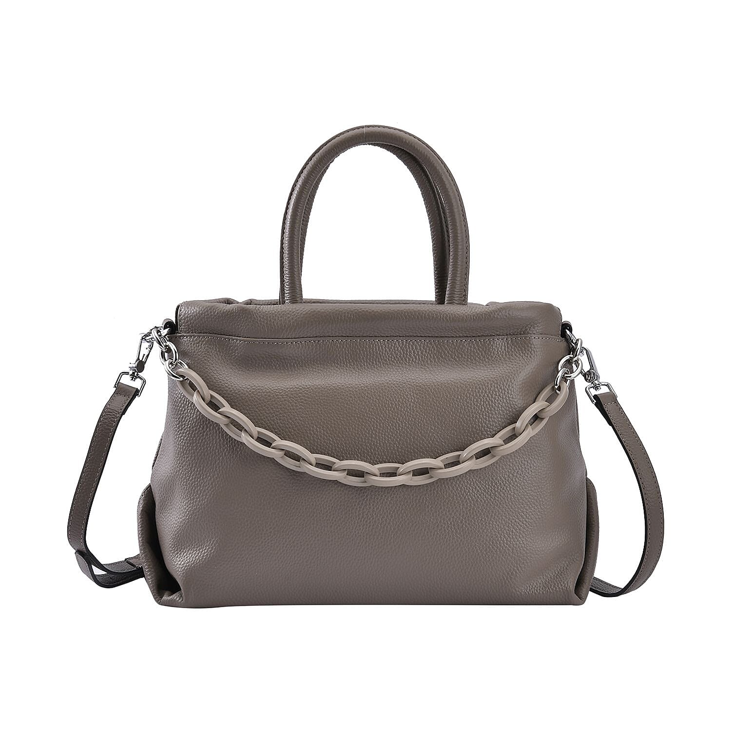 Genuine Leather Crossbody Bag with Chain - Grey 7193402 0