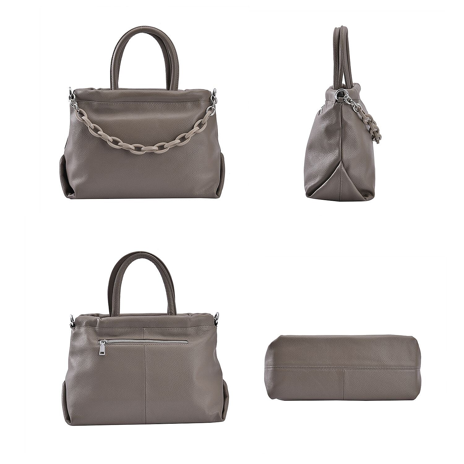 Genuine Leather Crossbody Bag with Chain - Grey 7193402 2