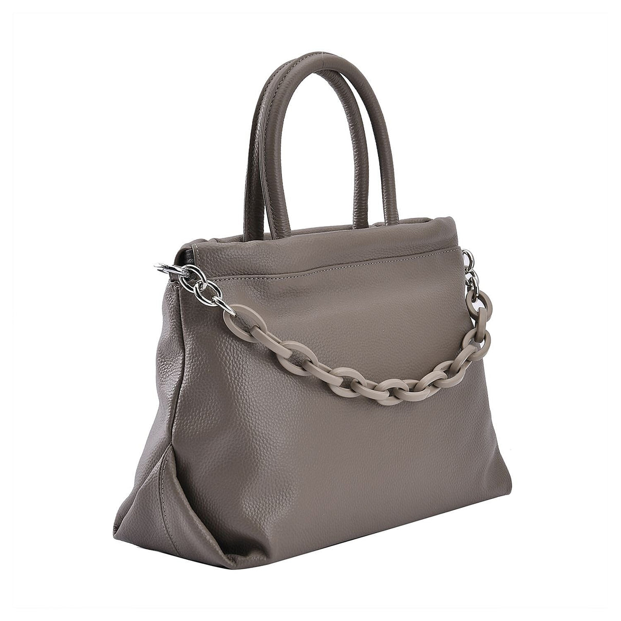 Genuine Leather Crossbody Bag with Chain - Grey 7193402 5