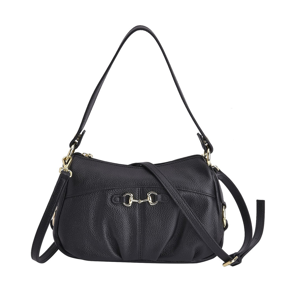 Genuine Leather Crossbody Bag with Detachable Strap - Black 7485030 0