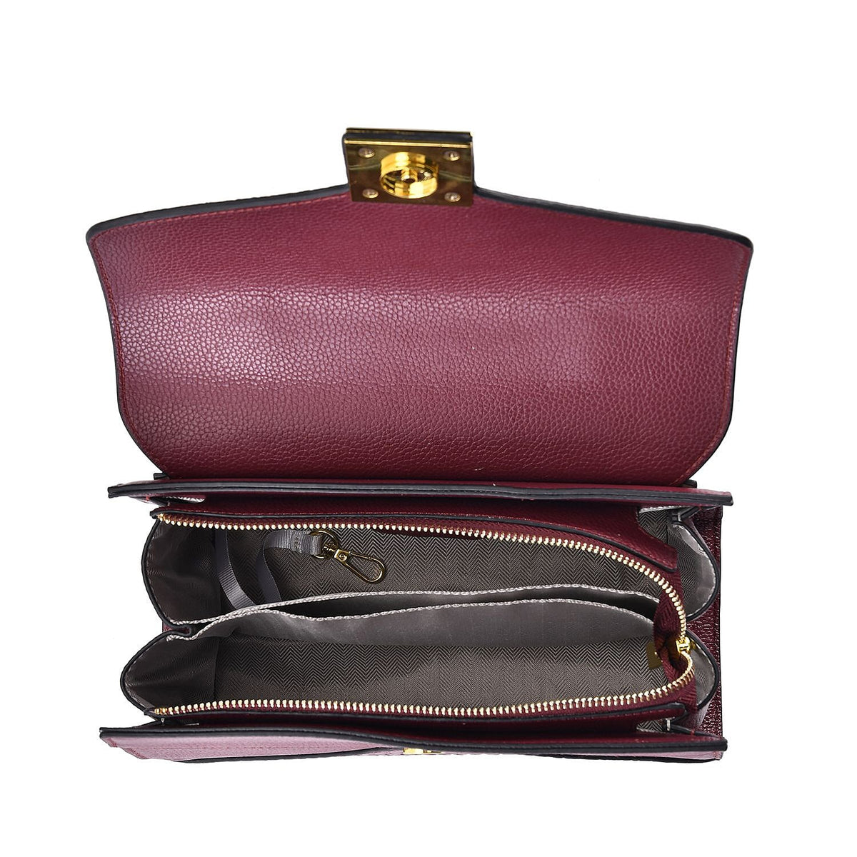 Designer Inspired - Genuine Leather Stud Handbag with Detachable Shoulder Strap - Burgundy 7631598 3