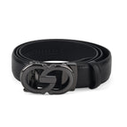 Genuine Leather Unisex Belt with Elegant Interlocking Geometric Buckle (115 CM, Medium) - Black