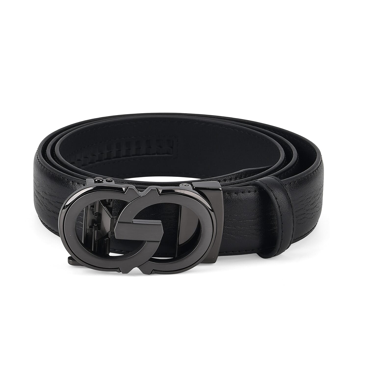 Genuine Leather Unisex Belt with Elegant Interlocking Geometric Buckle (115 CM, Medium) - Black 8426215 4