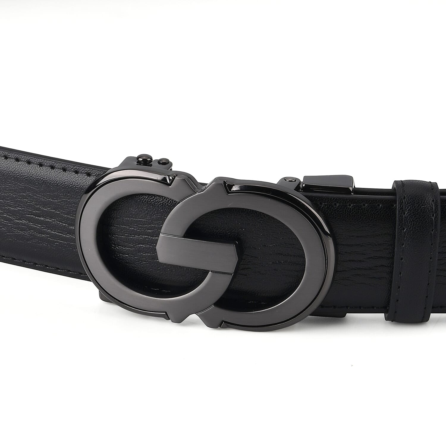 Genuine Leather Unisex Belt with Elegant Interlocking Geometric Buckle (115 CM, Medium) - Black 8426215 5