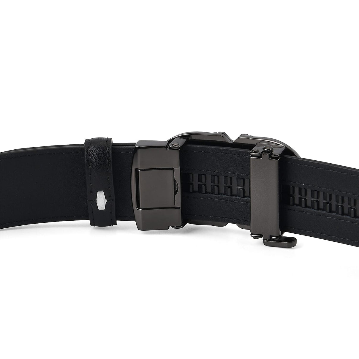 Genuine Leather Unisex Belt with Elegant Interlocking Geometric Buckle (115 CM, Medium) - Black 8426215 6