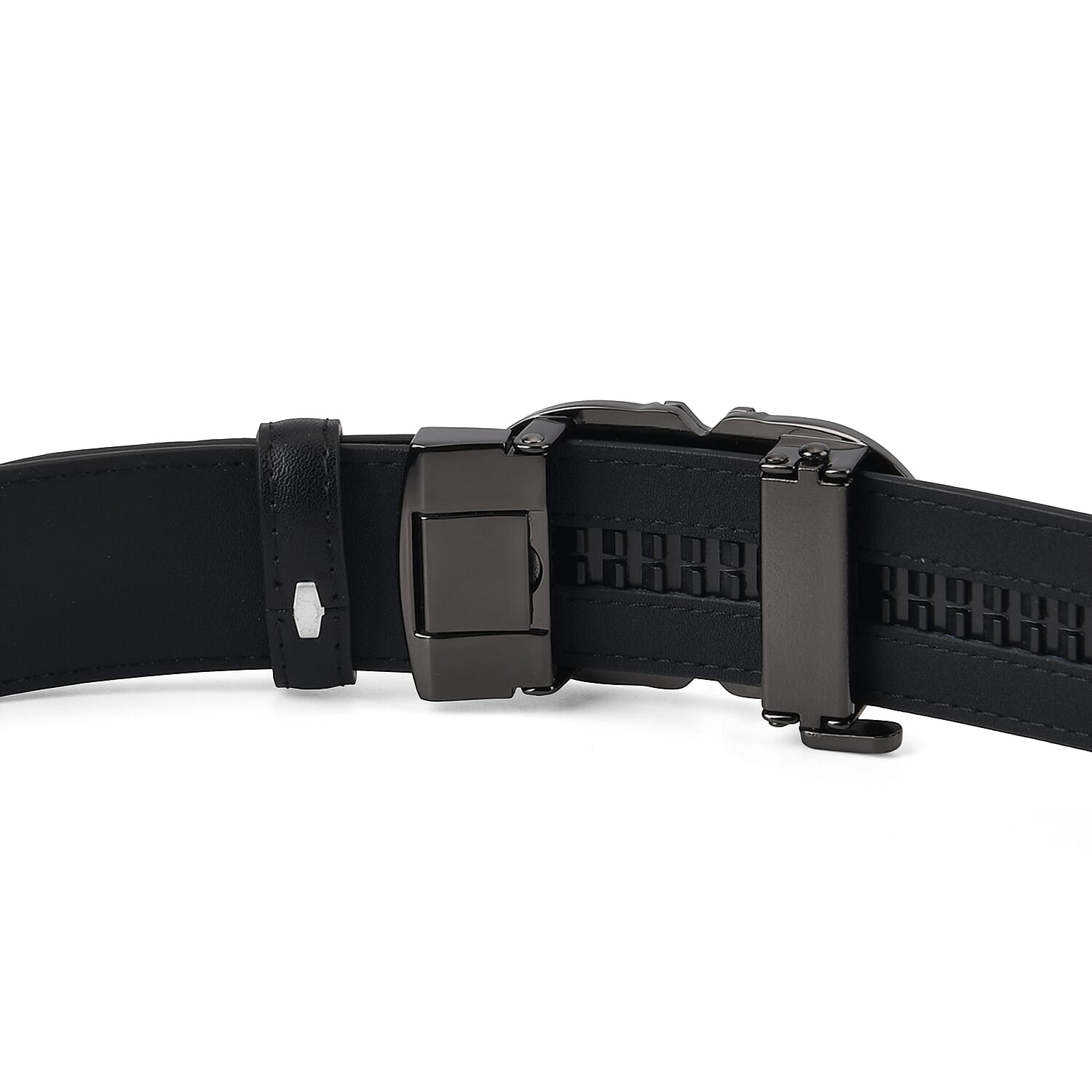 Genuine Leather Unisex Belt with Elegant Interlocking Geometric Buckle (115 CM, Medium) - Black 8426215 6