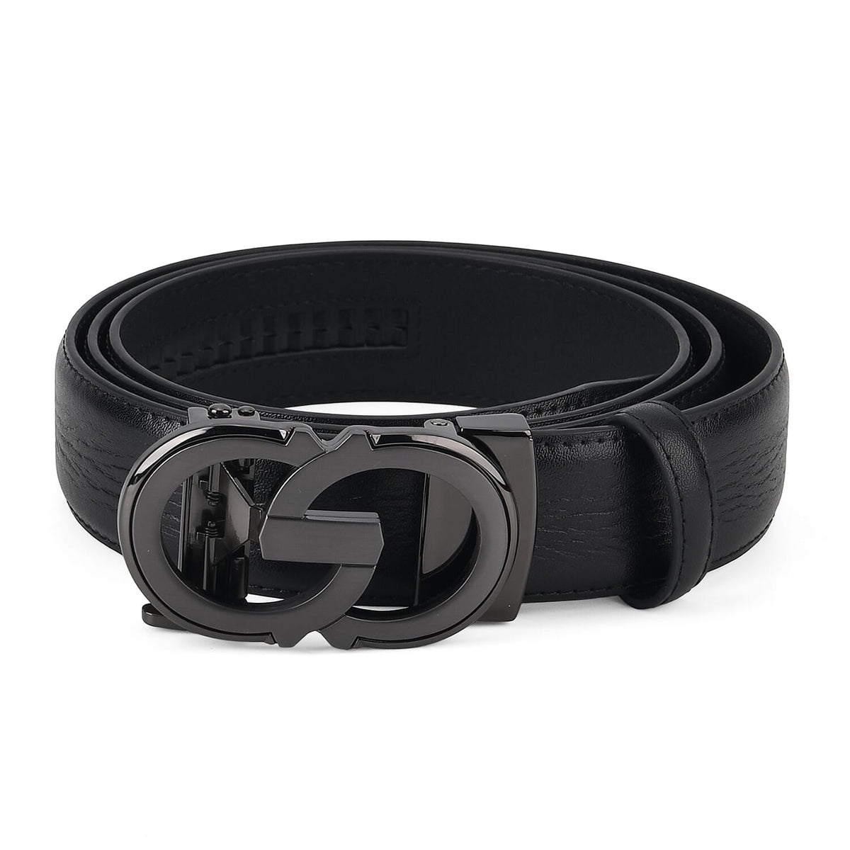 Genuine Leather Unisex Belt with Elegant Interlocking Geometric Buckle (130 CM, Large) - Black 8426216 4
