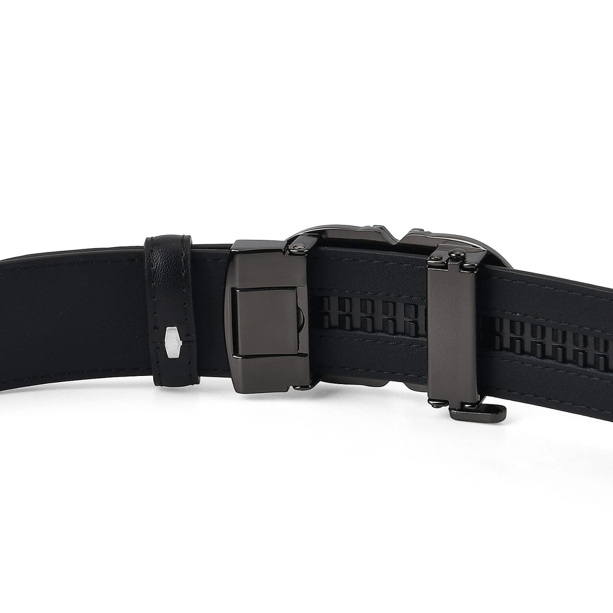 Genuine Leather Unisex Belt with Elegant Interlocking Geometric Buckle (130 CM, Large) - Black 8426216 6