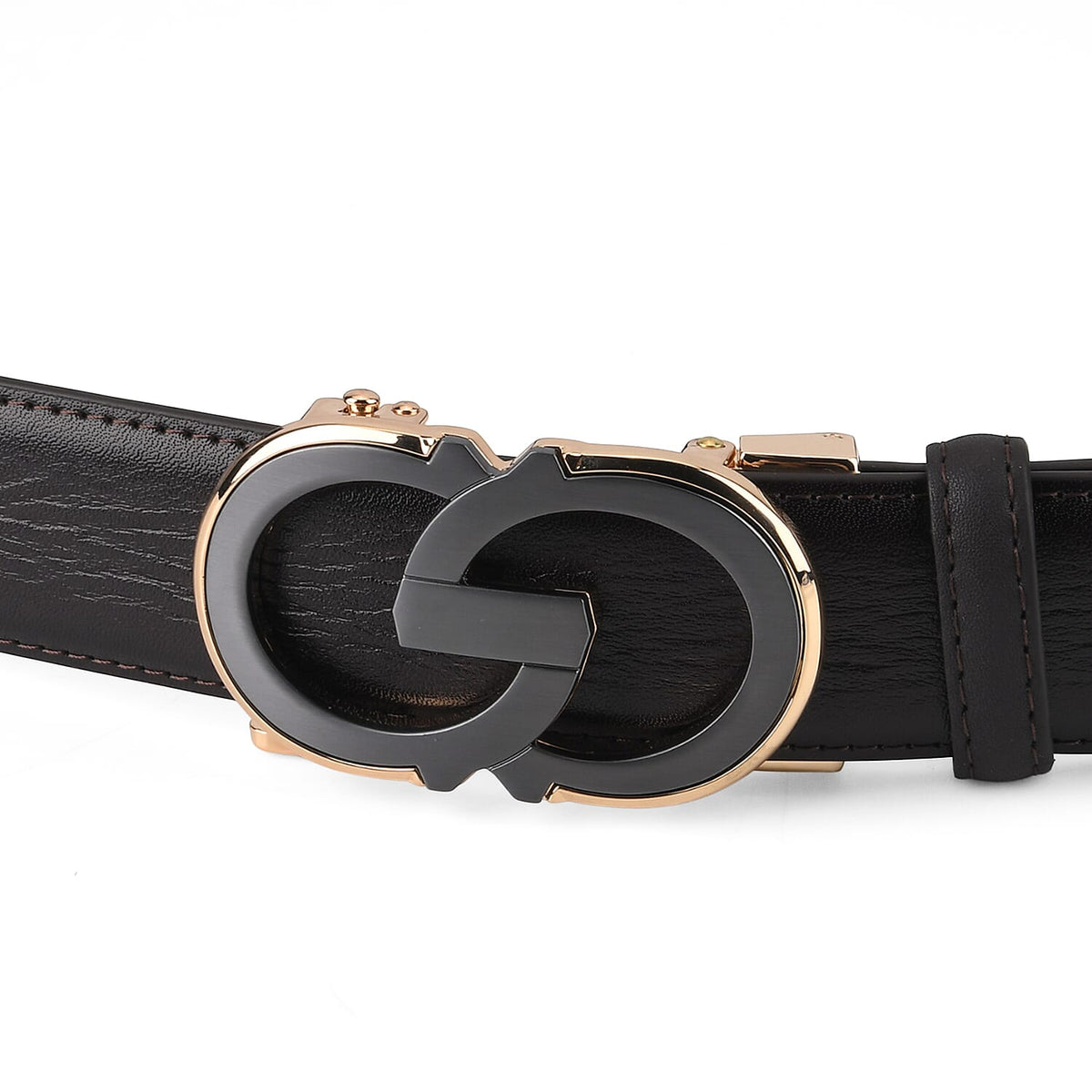 Genuine Leather Unisex Belt with Elegant Interlocking Geometric Buckle (115 CM, Medium) - Dark Brown 8426218 5