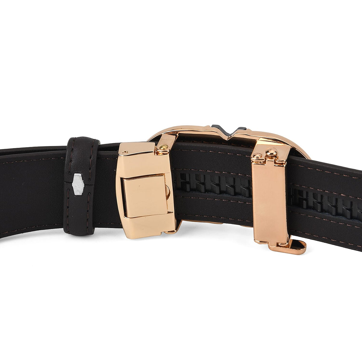Genuine Leather Unisex Belt with Elegant Interlocking Geometric Buckle (115 CM, Medium) - Dark Brown 8426218 6