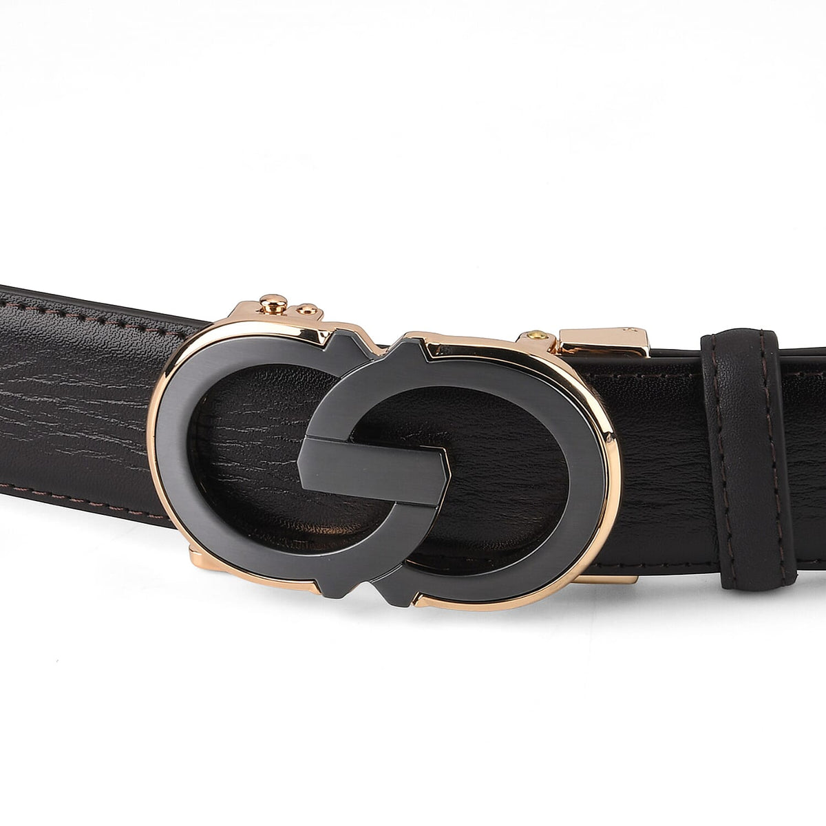 Genuine Leather Unisex Belt with Elegant Interlocking Geometric Buckle (130 CM, Large) - Dark Brown 8426219 5