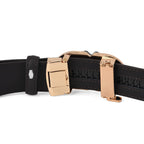 Genuine Leather Unisex Belt with Elegant Interlocking Geometric Buckle (130 CM, Large) - Dark Brown