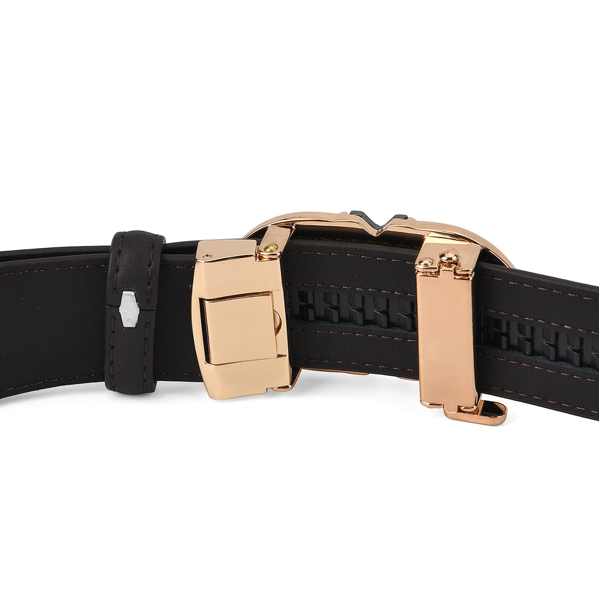 Genuine Leather Unisex Belt with Elegant Interlocking Geometric Buckle (130 CM, Large) - Dark Brown 8426219 6