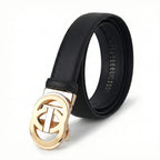 Genuine Leather Unisex Belt with Gold Interlocking Circular Buckle (115 CM, Medium) - Black