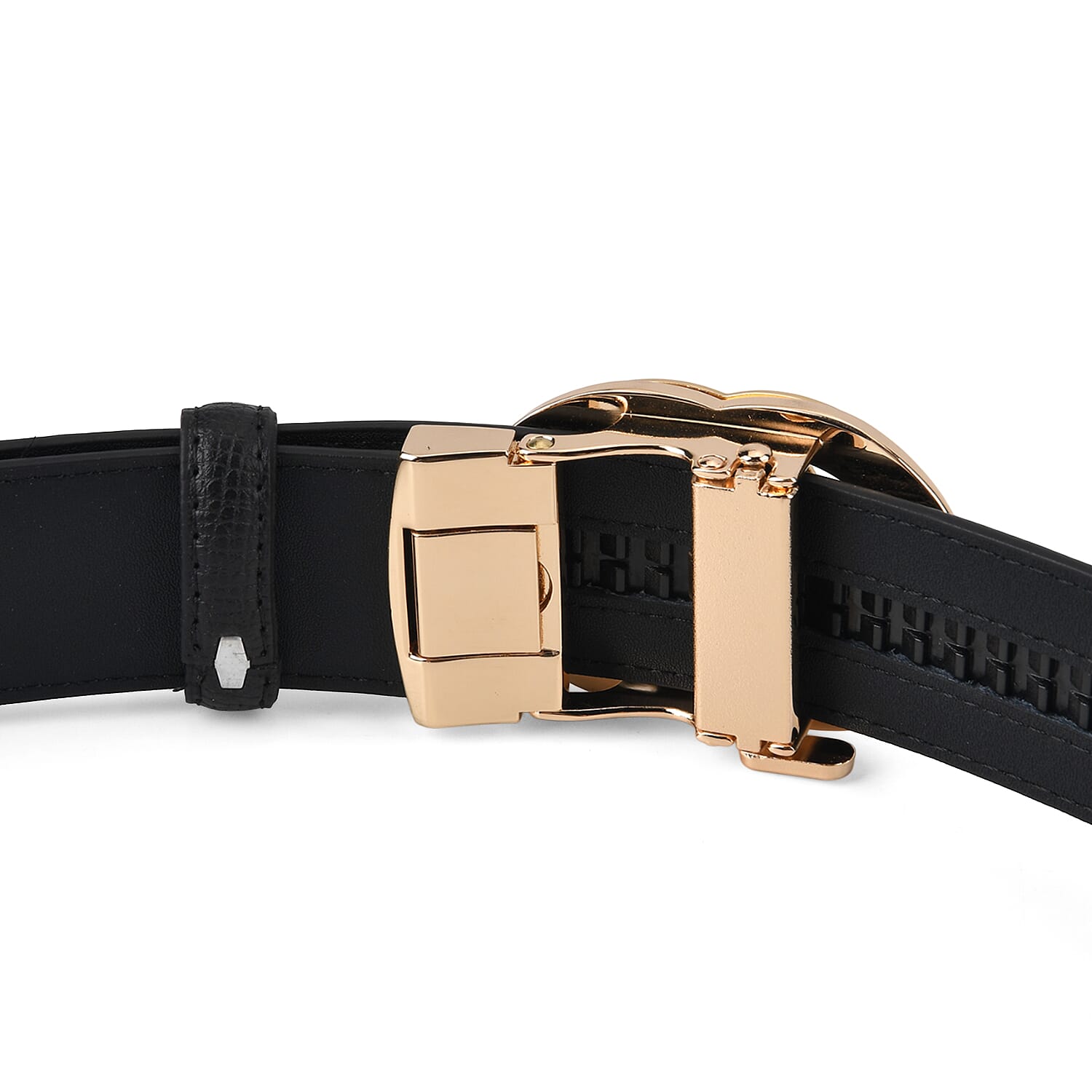 Genuine Leather Unisex Belt with Gold Interlocking Circular Buckle (115 CM, Medium) - Black 8423045 6