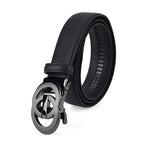Genuine Leather Unisex Belt with Interlocking Circular Buckle (115 CM, Medium) - Black
