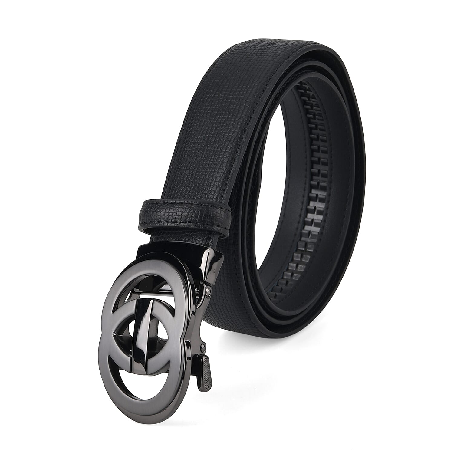 Genuine Leather Unisex Belt with Interlocking Circular Buckle (115 CM, Medium) - Black 8423048 0