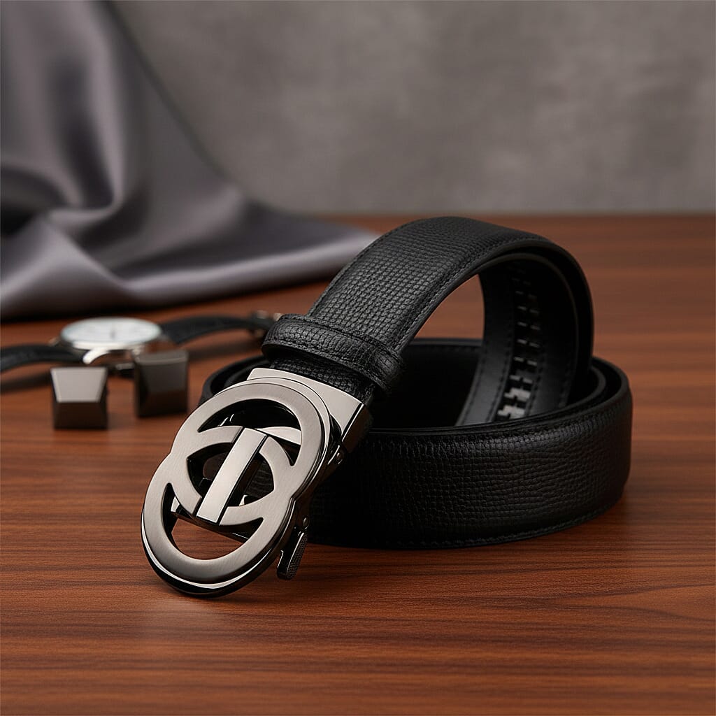Genuine Leather Unisex Belt with Interlocking Circular Buckle (115 CM, Medium) - Black 8423048 2