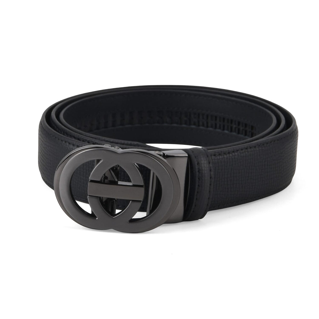 Genuine Leather Unisex Belt with Interlocking Circular Buckle (115 CM, Medium) - Black 8423048 4