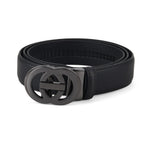 Genuine Leather Unisex Belt with Interlocking Circular Buckle (115 CM, Medium) - Black