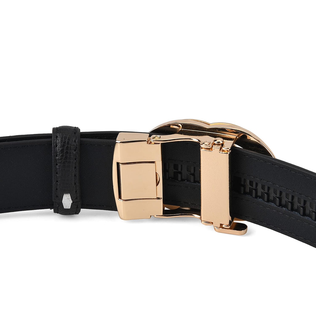 Genuine Leather Unisex Belt with Interlocking Circular Buckle (130 CM, Large) - Black