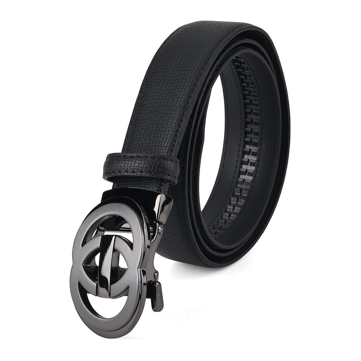 Genuine Leather Unisex Belt with Interlocking Circular Buckle (130 CM, Large) - Black 8426214 1