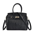 DESIGNER CLOSEOUT - Luxury Crocodile Embossed Genuine Leather Handbag with Detachable Long Strap - Black