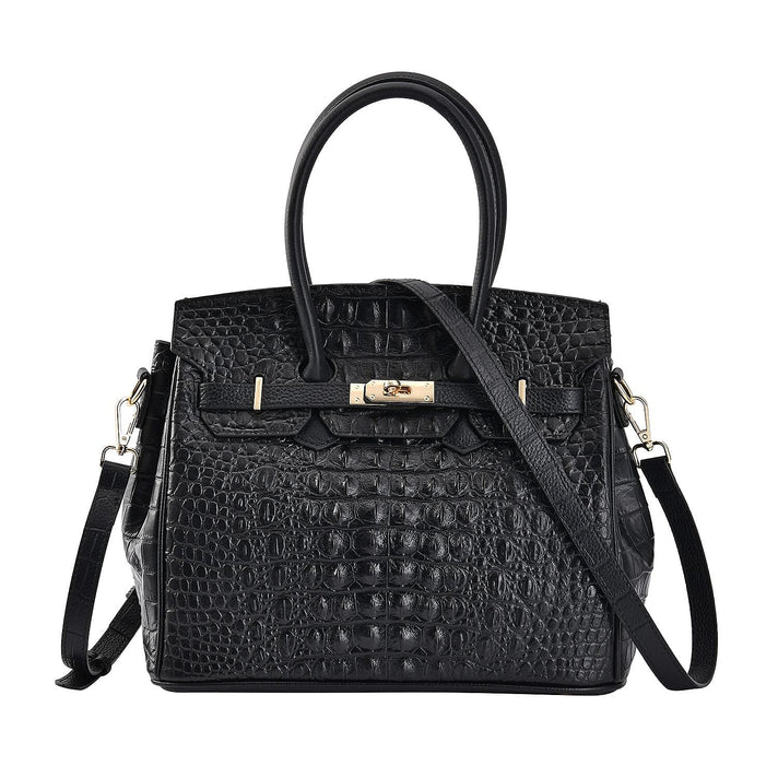 Designer Closeout Deal - Luxury Crocodile Embossed Genuine Leather Handbag with Detachable Long Strap - Black 7283005 1