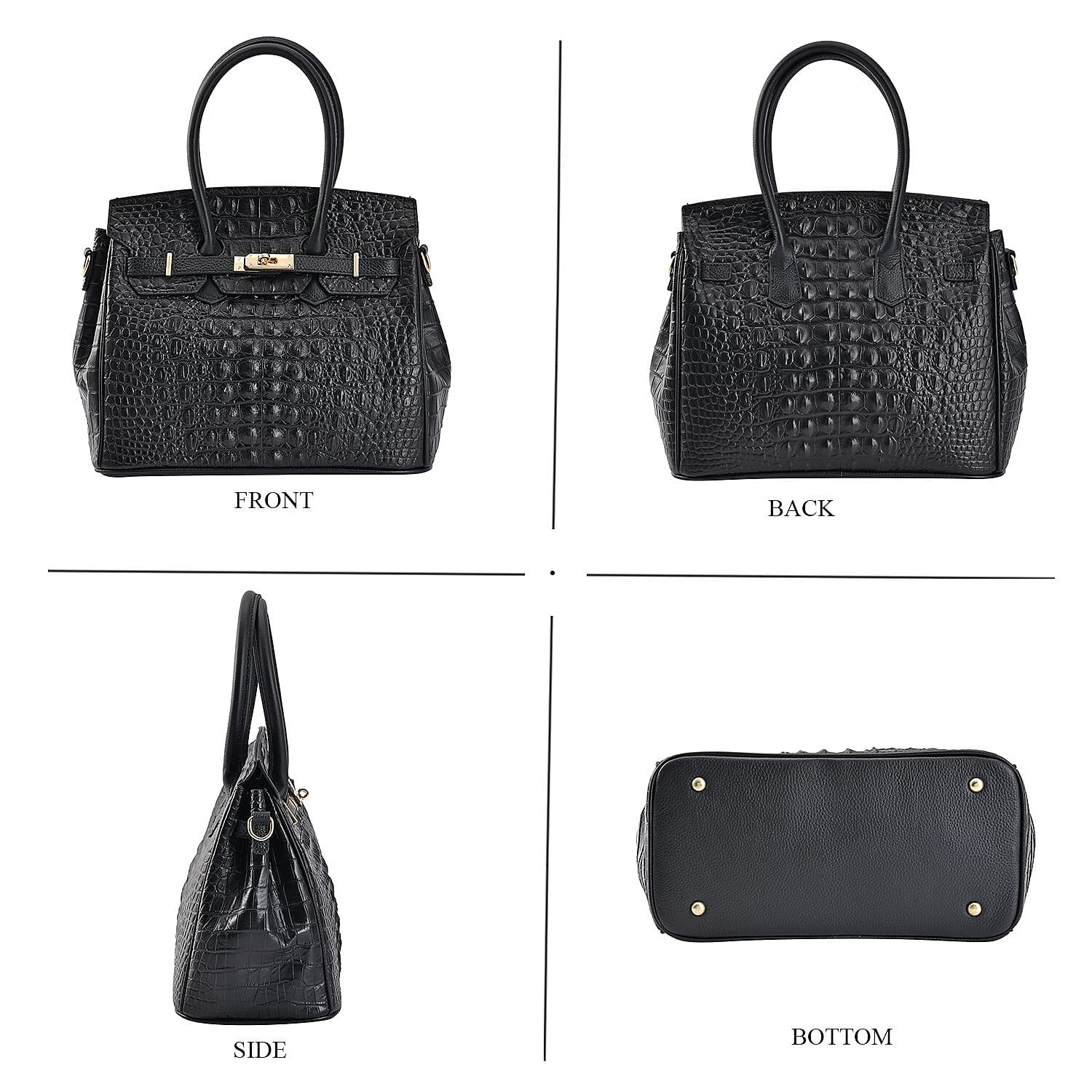Designer Closeout Deal - Luxury Crocodile Embossed Genuine Leather Handbag with Detachable Long Strap - Black 7283005 4