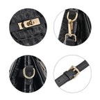 DESIGNER CLOSEOUT - Luxury Crocodile Embossed Genuine Leather Handbag with Detachable Long Strap - Black