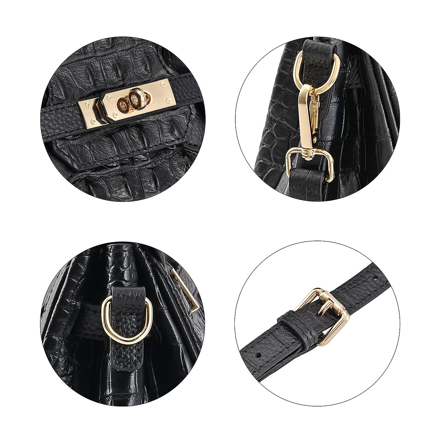 Designer Closeout Deal - Luxury Crocodile Embossed Genuine Leather Handbag with Detachable Long Strap - Black 7283005 6