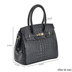 DESIGNER CLOSEOUT - Luxury Crocodile Embossed Genuine Leather Handbag with Detachable Long Strap - Black