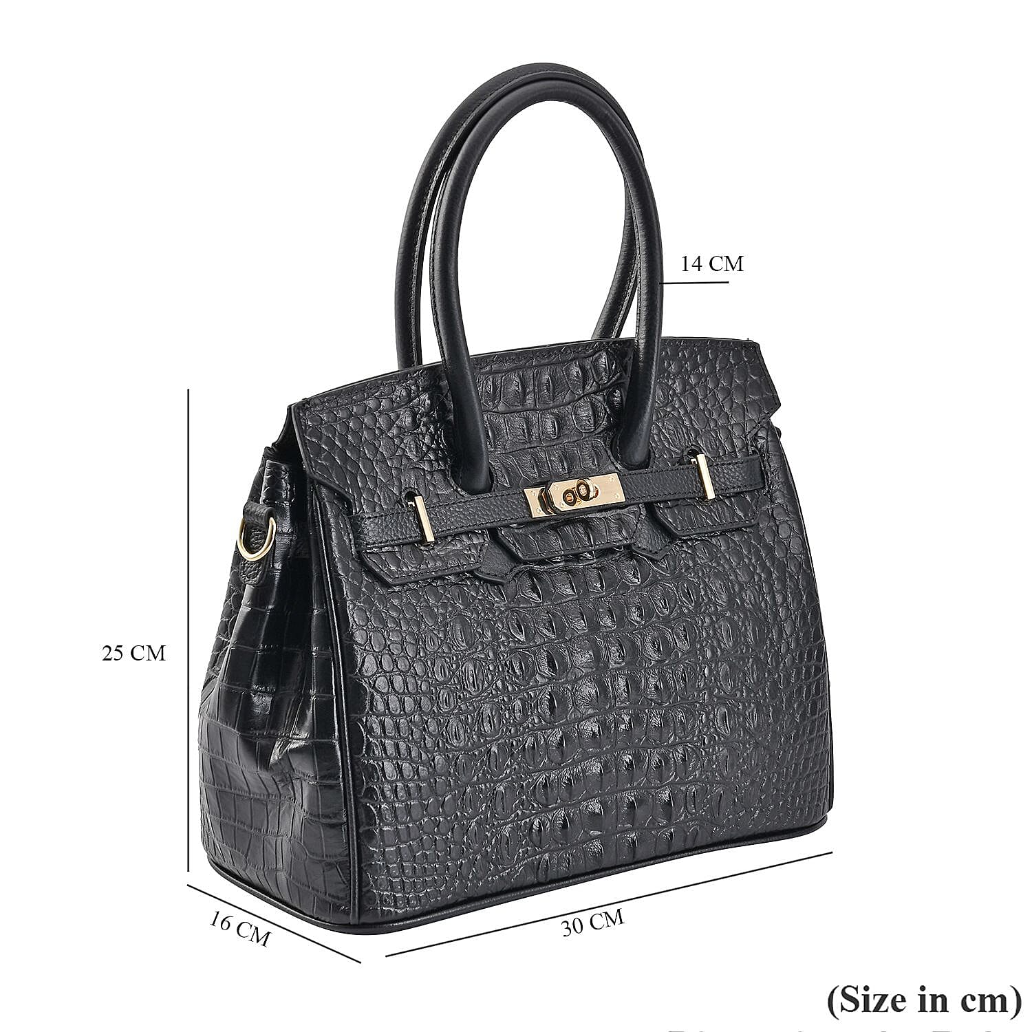 Designer Closeout Deal - Luxury Crocodile Embossed Genuine Leather Handbag with Detachable Long Strap - Black 7283005 7