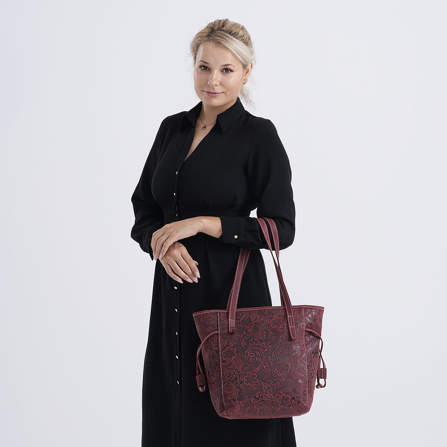 Genuine Leather Embossed Floral Tote Bag 7852660 3