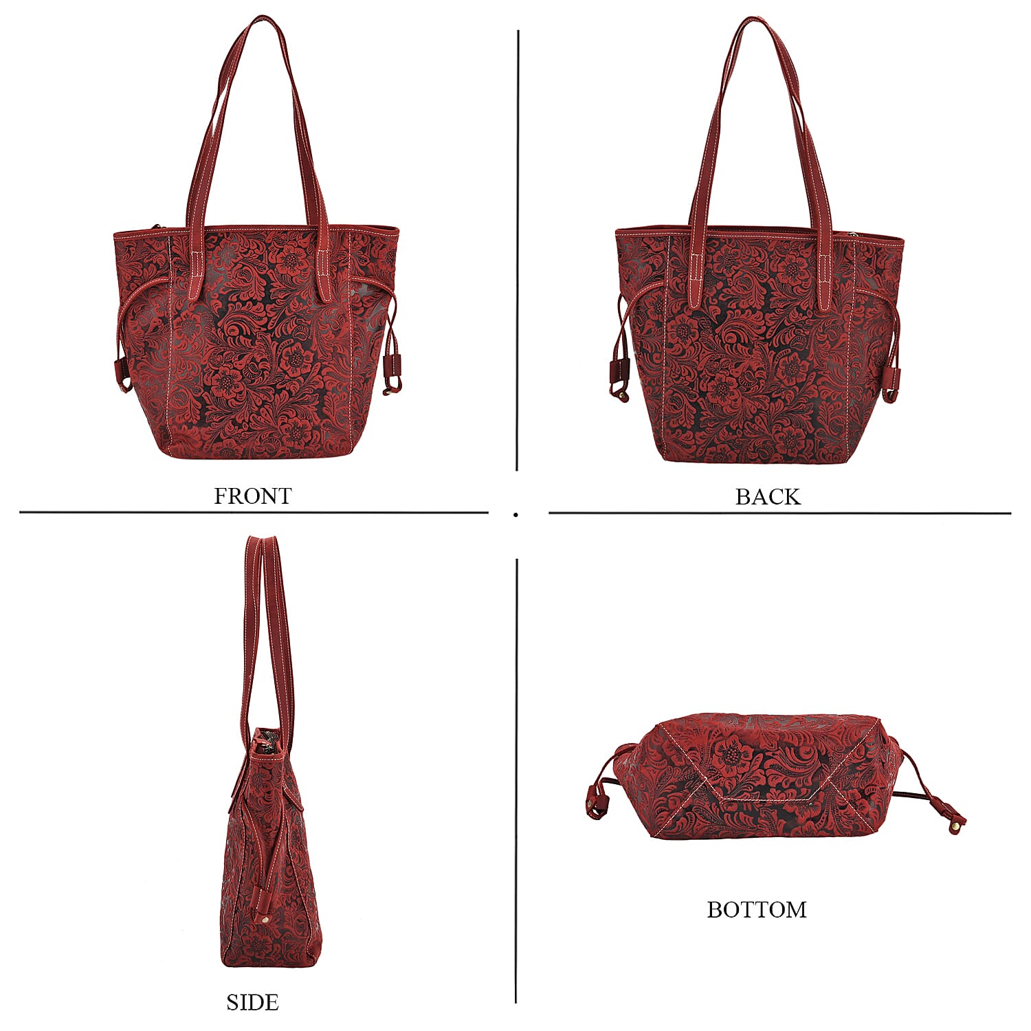 Genuine Leather Embossed Floral Tote Bag 7852660 5