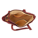 100% Genuine Leather Floral Embossed Tote Bag - Burgundy