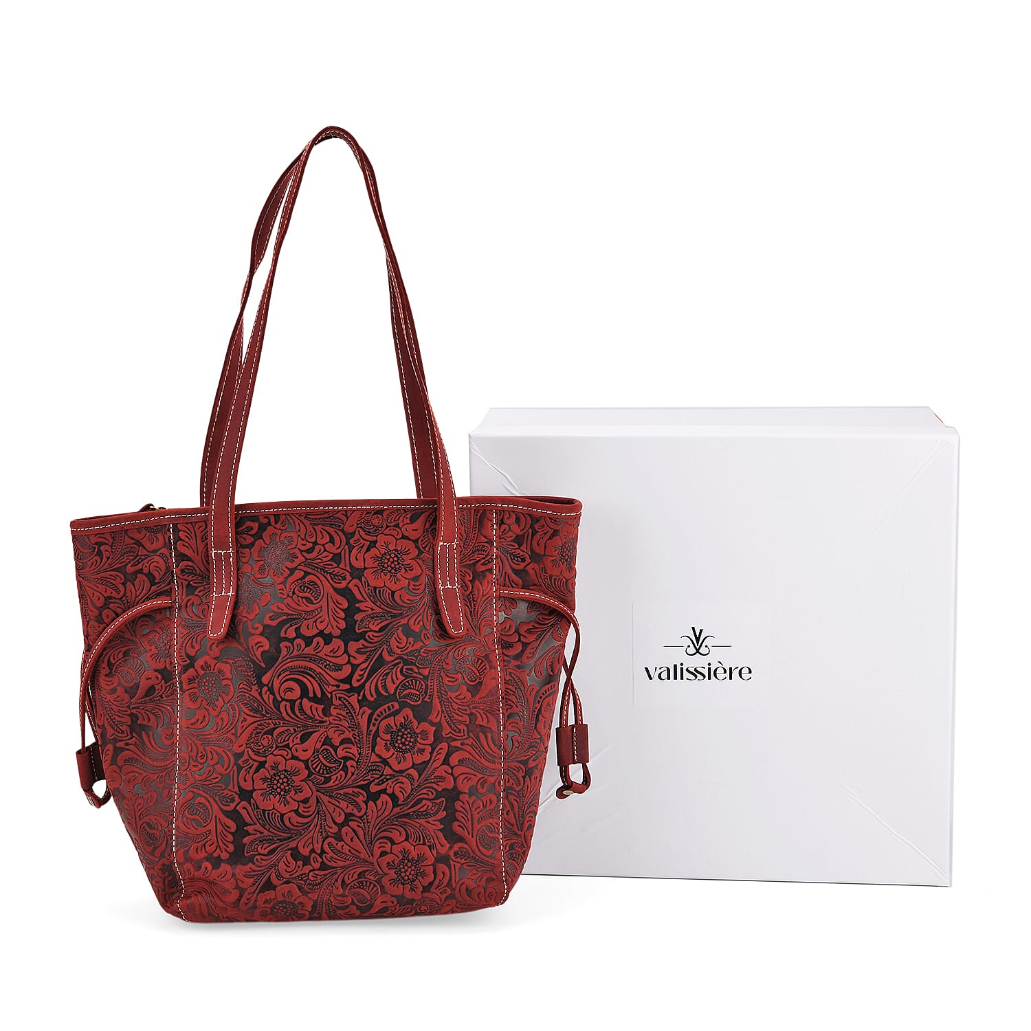 Genuine Leather Embossed Floral Tote Bag 7852660 8
