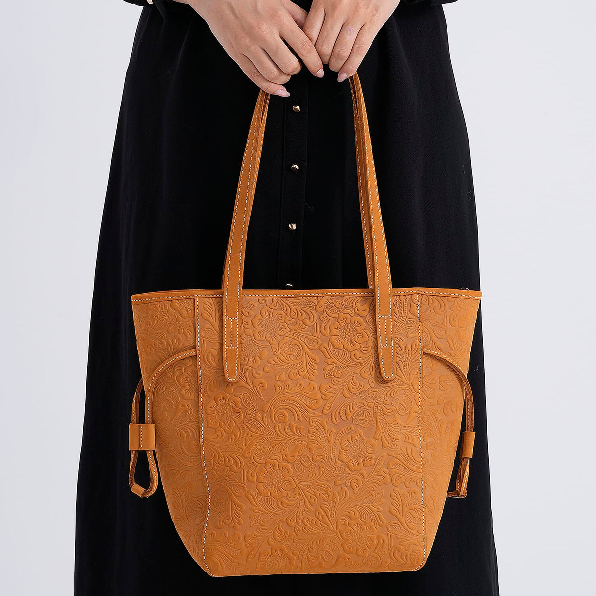 Genuine Leather Embossed Floral Tote Bag V32626277 4