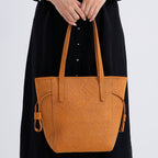 100% Genuine Leather Floral Embossed Tote Bag - Mustard
