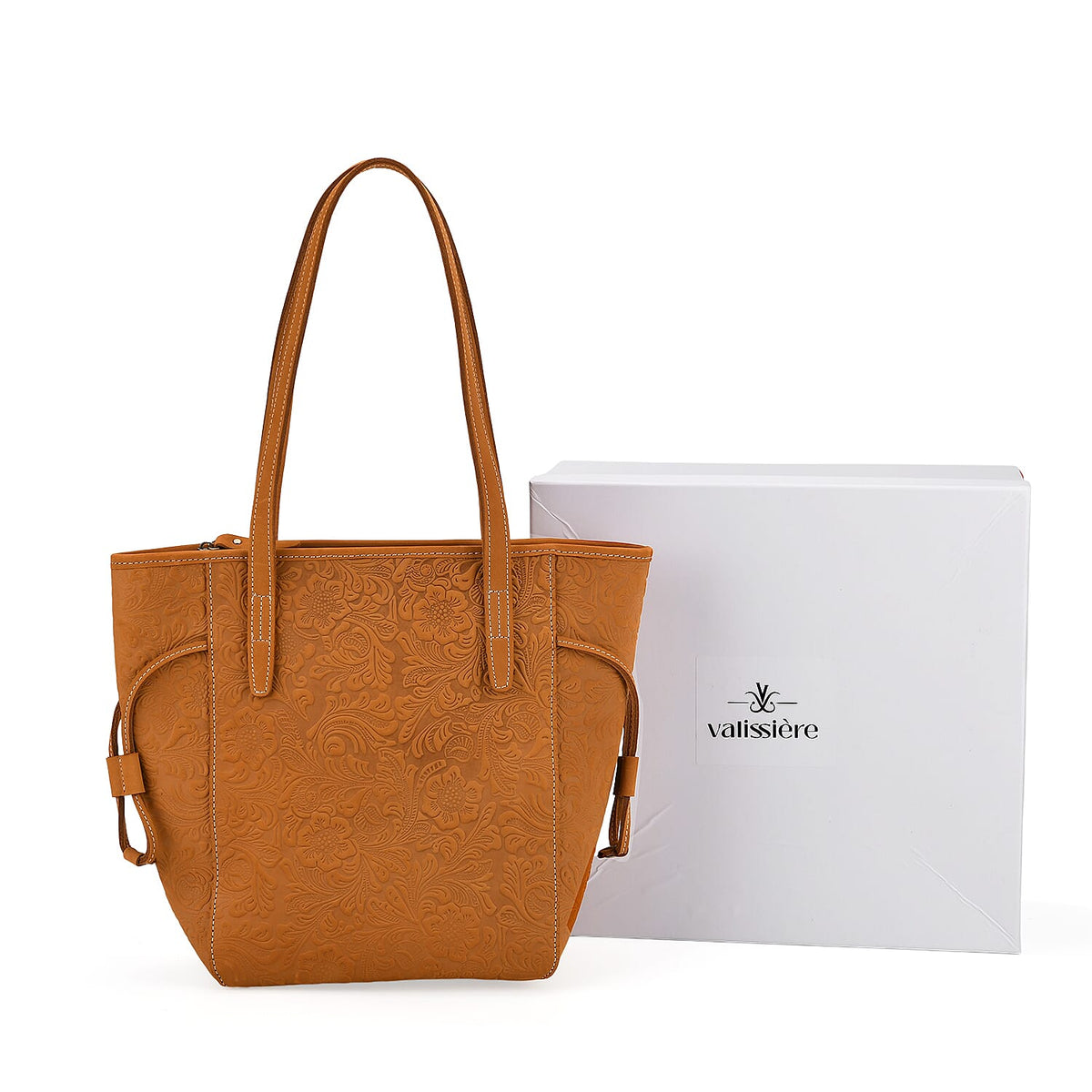 Genuine Leather Embossed Floral Tote Bag V32626277 8