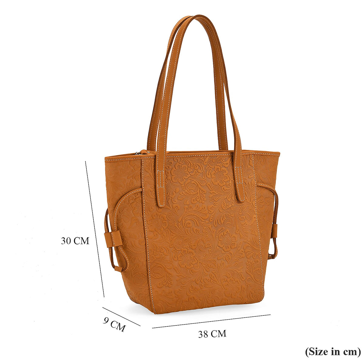 Genuine Leather Embossed Floral Tote Bag V32626277 9