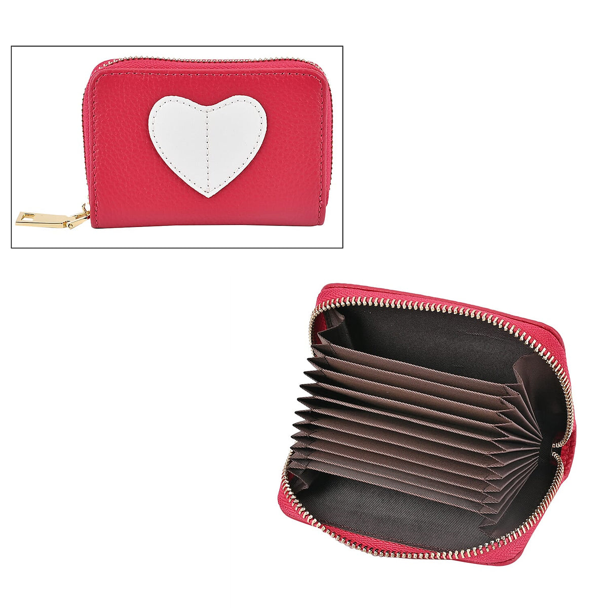 100% Genuine Leather Heart Print Card Wallet With RFID Protection - Fuchsia 7630979 0