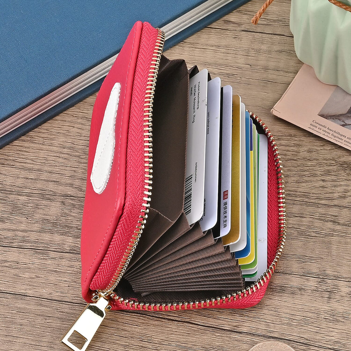 100% Genuine Leather Heart Print Card Wallet With RFID Protection - Fuchsia 7630979 1