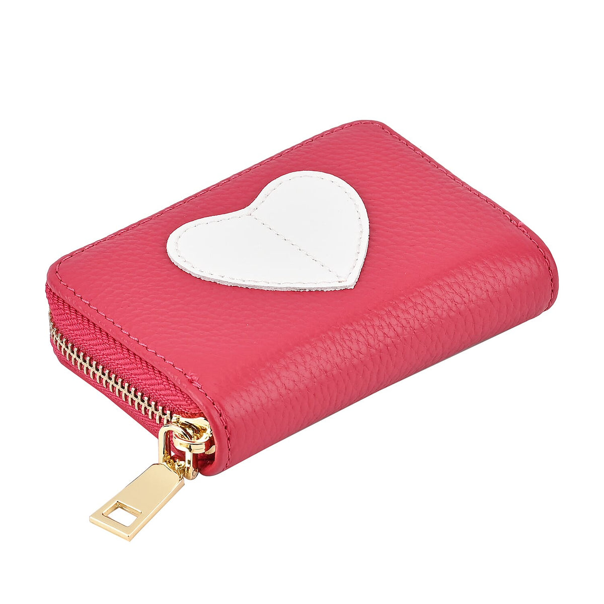 100% Genuine Leather Heart Print Card Wallet With RFID Protection - Fuchsia 7630979 4