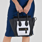 CLOSEOUT OFFER - DESIGNER INSPIRED 100% Genuine Leather Crossbody Bag with Handle Drop - Black - White