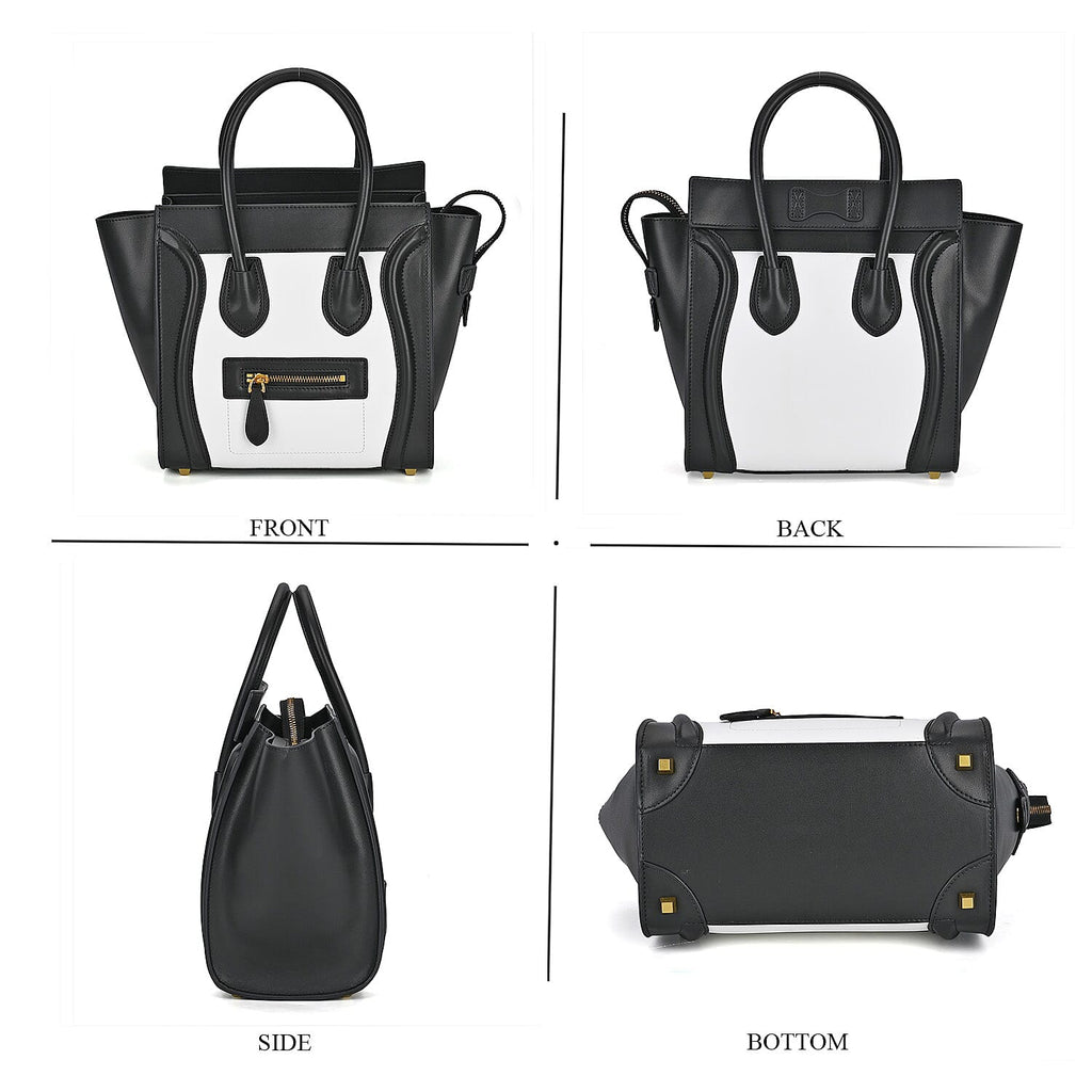 CLOSEOUT OFFER - DESIGNER INSPIRED 100% Genuine Leather Crossbody Bag with Handle Drop - Black - White